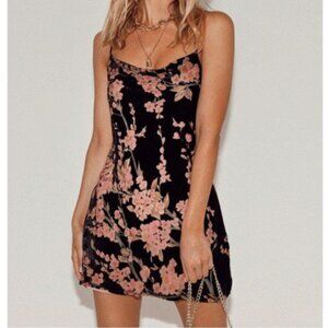 Princess Polly Black Mini Dress with Pink Floral Pattern